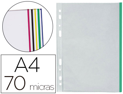 25 fundas multitaladro Q-Connect A4 polipropileno 70µ cristal borde colores surtidos